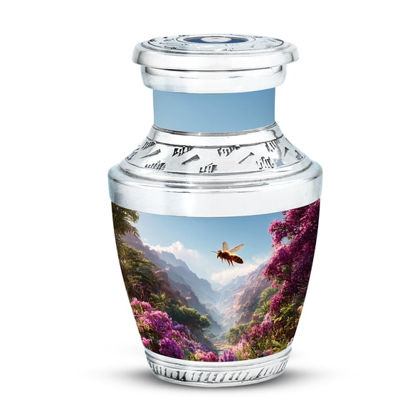 Yatskia Flying Bee at Blossoms Small Funeral Urns for Human Ashes Adult Male and Female, Mini Cremation Urn for Adult Ashes, (Tasty Pack of 1, 3 Inch)