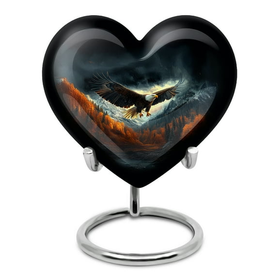 Yatskia Flying Eagle Small Funeral Urns for Human Ashes Adult Male and Female, Mini Memorial Urn for Ashes Adult, (Heart Pack of 1, 3 Inch)