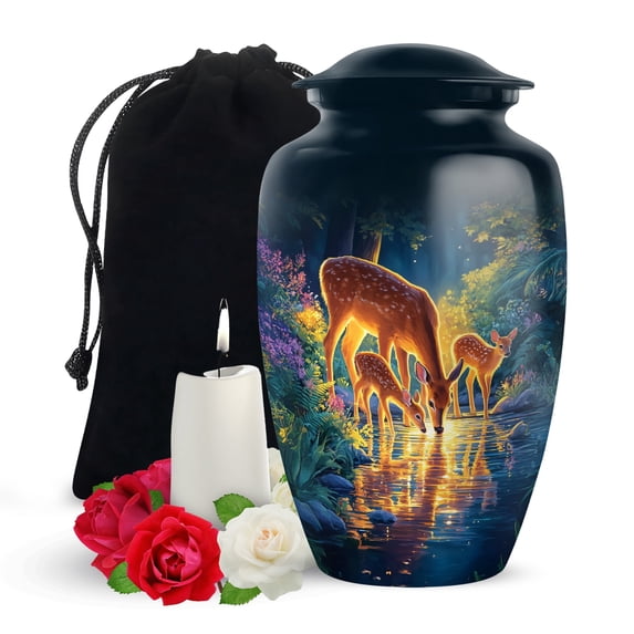 Yatskia Forest Deer Urn for Ashes Adult Male, Decorative Urns for Human Ashes Adult Female, Cremation Burial Urns for Human Ash, (Classic Large, 10 Inch)