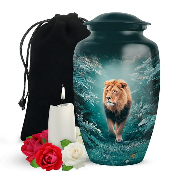 Yatskia Forest Lion Large Funeral Urns for Human Ashes Adult Male and Female, Decorative Cremation Urn for Adult Ashes, (Classic Large, 10 Inch)