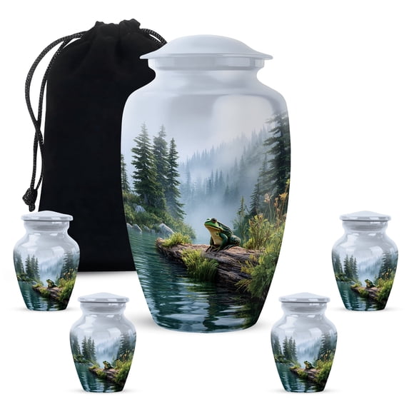 Yatskia Frog with Pond Decorative Large Cremation Urns for Human Ashes Adult Mother and Father, Small Memorial Funeral Keepsake Urn for Ashes Adult Male, (Classic 10 Inch and 3 Inch)