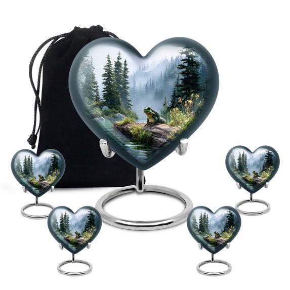 Yatskia Frog with Pond Mini Funeral Keepsake Urns for Human Ashes Adult Mom and Dad, Decorative Large Memorial Burial Urn for Ashes Adult Male, (Heart 8 Inch and 3 Inch)