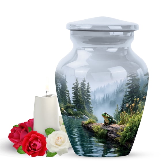 Yatskia Frog with Pond Small Memorial Keepsake Urns for Human Ashes Adult Men and Women, Little Funeral Burial Urn for Ashes Adult Male, (Classic Pack of 1, 3 Inch)