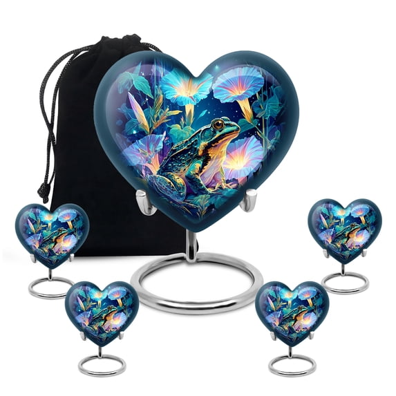 Yatskia Frog with Tulip Flowers Decorative Large Cremation Urn for Ashes Adult Brother and Sister, Small Memorial Keepsake Urns for Human Ashes Adult Female, (Heart 8 Inch and 3 Inch)