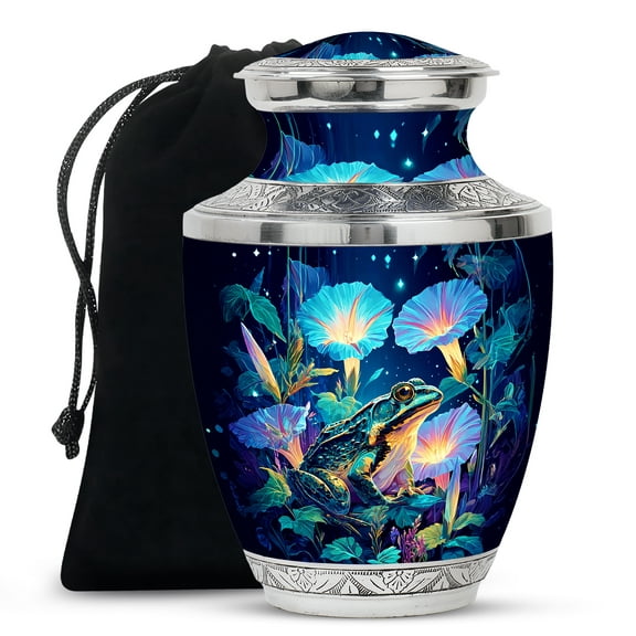 Yatskia Frog with Tulip Flowers Large Funeral Urns for Human Ashes Adult Brother and Sister, Decorative Memorial Urn for Ashes Adult Male, (Tasty Large, 10 Inch)