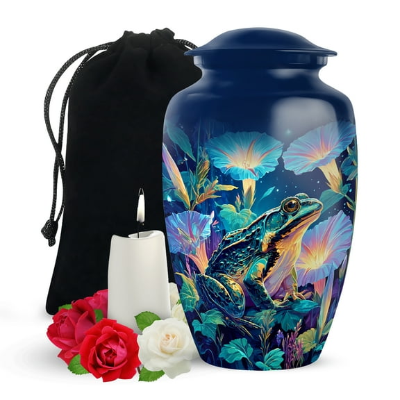 Yatskia Frog with Tulip Flowers Large Memorial Urns for Human Ashes Adult Mother and Father, Decorative Cremation Urn for Adult Ash, (Classic Large, 10 Inch)