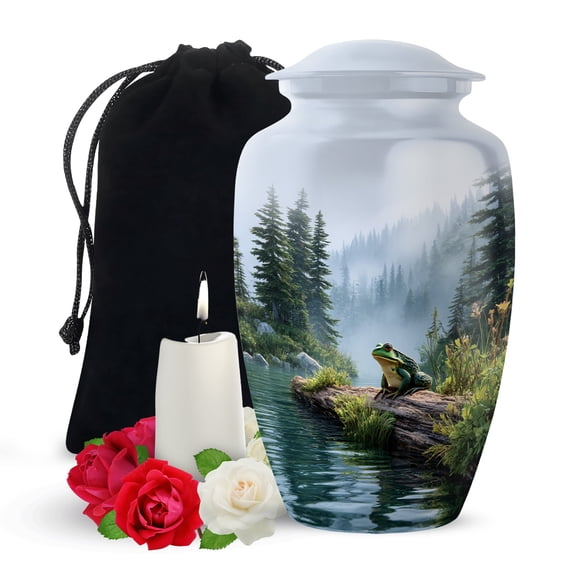 Yatskia Frog with Pond Large Memorial Urns for Human Ashes Adult Female, Decorative Funeral Urn for Ashes Adult Male, (Classic Large, 10 Inch)