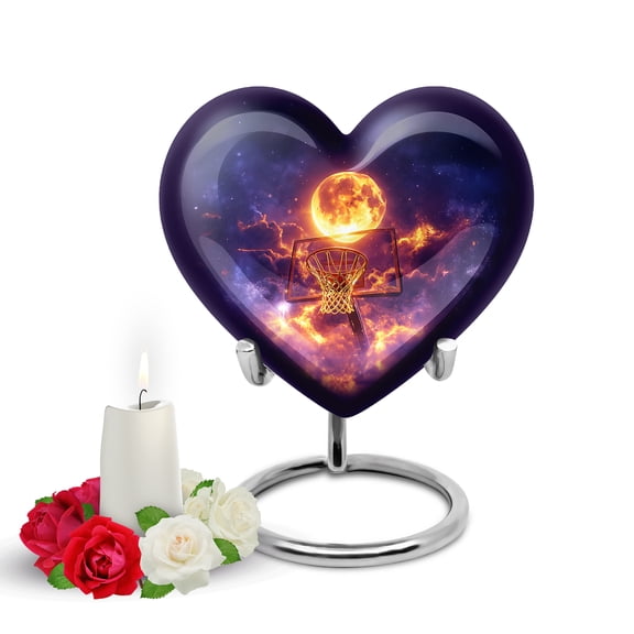 Yatskia Full Moon Basketball Purple Small Memorial Keepsake Urns for Human Ashes Adult Male and Female, Mini Funeral Urn for Adult Ashes, (Heart Pack of 1, 3 Inch)