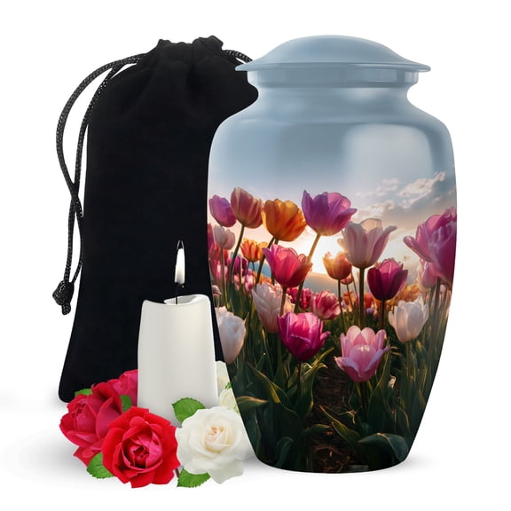 Yatskia Garden Tulip Sunset Urn for Ashes for Women, Decorative Urns for Adult Ash, Cremation Burial Urns for Human Ashes Adult Man, (Classic Large, 10 Inch)
