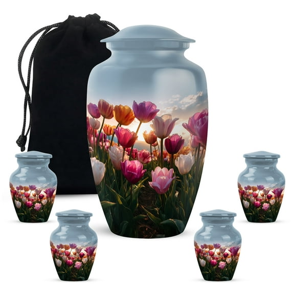 Yatskia Garden Tulip Sunset Urn for Ashes for Women, Decorative Urns for Human Ash, Small Urns for Human Ashes Keepsake, (Classic 10 Inch and 3 Inch)