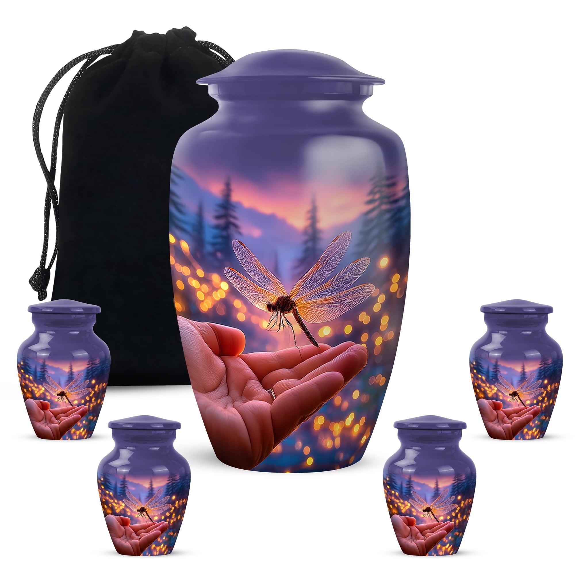Yatskia Glowing Dragonfly Large Memorial Urns for Human Ashes Adult Men and Women, Little Keepsake Cremation Urn for Ashes Adult, (Classic 10 Inch and 3 Inch)