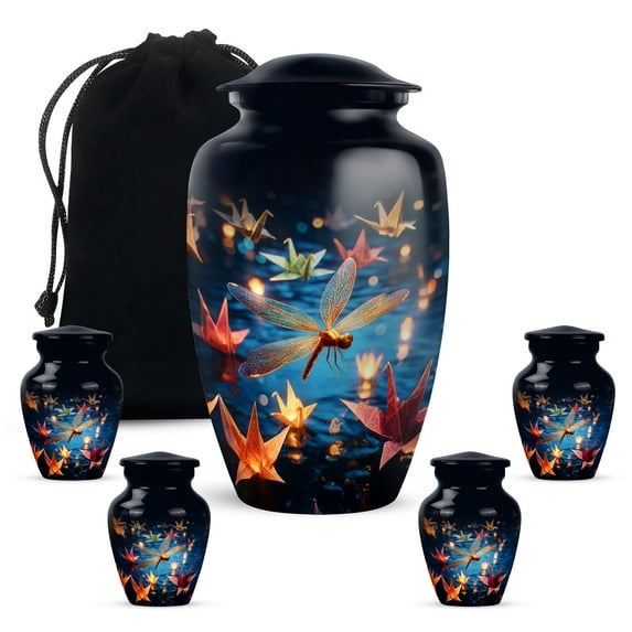 Yatskia Golden Dragonfly Urn for Ashes Adult Male, Decorative Urns for Human Ash, Funeral Urns for Human Ashes Adult Female, (Classic 10 Inch and 3 Inch)