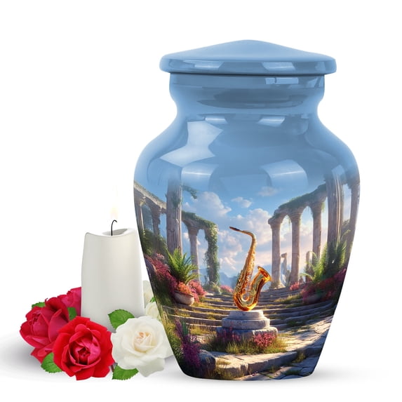 Yatskia Golden Saxophone Decorative Little Funeral Keepsake Urn for Ashes Adult Mother and Father, Small Urns for Human Ashes Keepsake Adult Male, (Classic Pack of 1, 3 Inch)
