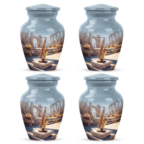 Yatskia Golden Saxophone Little Memorial Keepsake Urn for Ashes Adult Mom and Dad, Small Urns for Human Ashes Keepsake Adult Male, (Classic Pack of 4, 3 Inch)