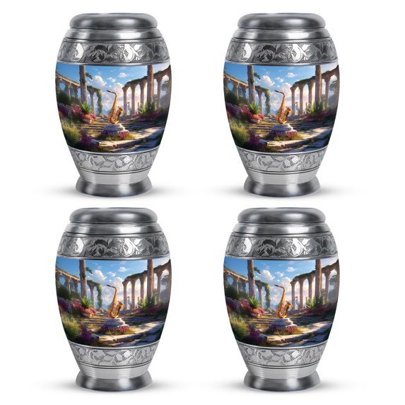Yatskia Golden Saxophone Mini Cremation Urns for Human Ashes Adult Men and Women, Little Keepsake Urn for Ashes Adult, (Monar Pack of 4, 3 Inch)