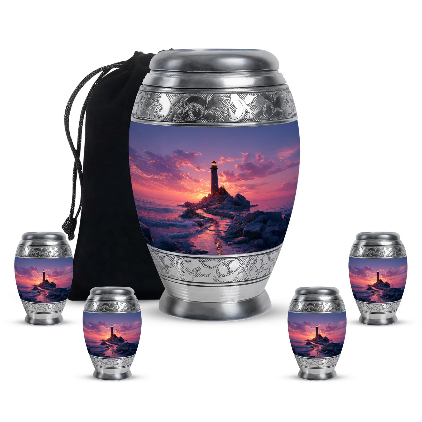 Yatskia Guiding Lighthouse Decorative Large Funeral Urns for Human Ashes Adult Male and Female, Little Keepsake Urn for Ashes Adult Dad, (Monar 10 Inch and 3 Inch)