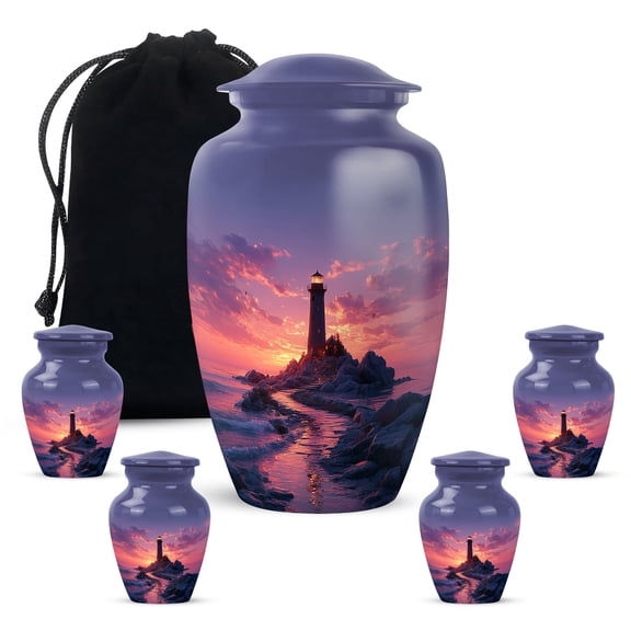 Yatskia Guiding Lighthouse Large Funeral Urns for Human Ashes Adult Man, Small Cremation Urn for Ashes for Women, (Classic 10 Inch and 3 Inch)