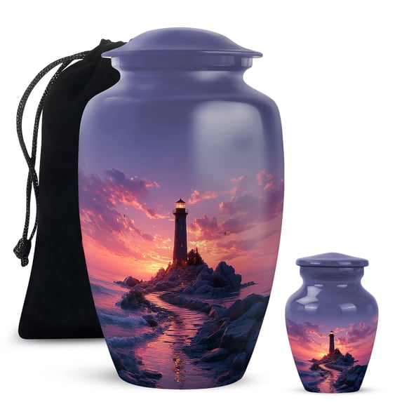 Yatskia Guiding Lighthouse Small Urns for Human Ashes Keepsake Adult Male and Female, Large Memorial Burial Urn for Ashes Adult Dad, (Classic 10 Inch and 3 Inch)