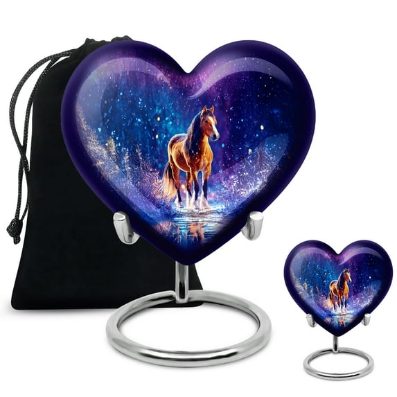 Yatskia Horse Large Funeral Urns for Human Ashes Adult Male and Female, Small Cremation Urn for Adult Ashes, (Heart 8 Inch and 3 Inch)