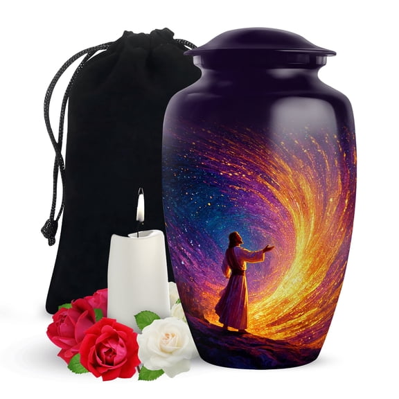 Yatskia Jesus Christ with Colorful Crystal Large Memorial Urns for Human Ashes Adult Men and Women, Decorative Cremation Urn for Ashes Adult Male, (Classic Large, 10 Inch)