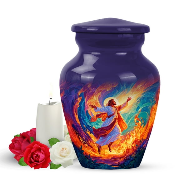 Yatskia Jesus Christ at Fire Little Memorial Keepsake Urns for Human Ashes Adult Male and Female, Small Funeral Burial Urn for Ashes Adult Dad, (Classic Pack of 1, 3 Inch)