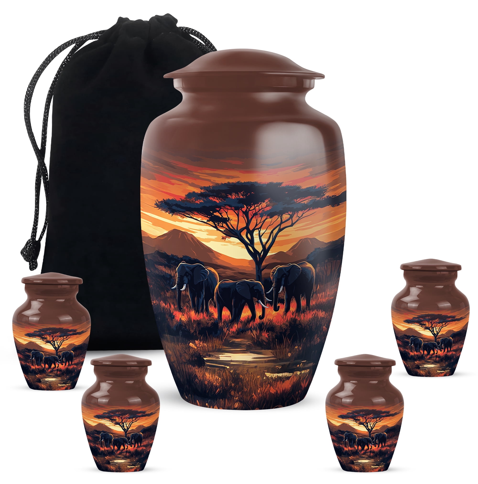 Yatskia Jungle Safari Elephant Large Memorial Urn for Adult Ashes Brother and Sister, Small Cremation Urns for Human Ashes Adult Women, (Classic 10 Inch and 3 Inch)