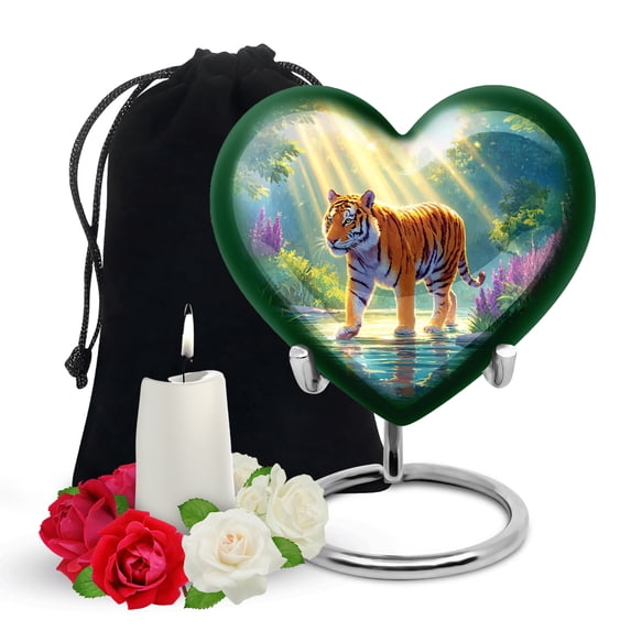 Yatskia Jungle Tiger Large Memorial Urn for Adult Ashes Mom and Dad, Decorative Cremation Urns for Human Ashes Adult, (Heart Large, 8 Inch)