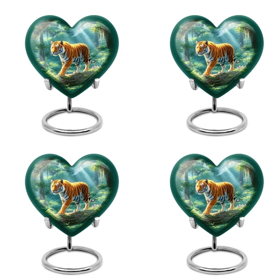 Yatskia Jungle Tiger Little Funeral Urns for Human Ashes Adult Man, Small Cremation Urn for Ashes for Women, (Heart Pack of 4, 3 Inch)
