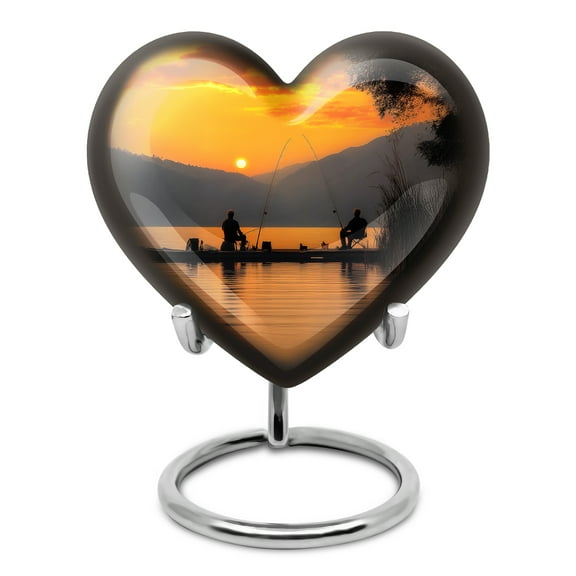 Yatskia Lake Fishing at Dusk Small Urns for Human Ashes Keepsake Men and Women, Mini Funeral Urn for Adult Ashes, (Heart 3 Inch, Pack of 1)