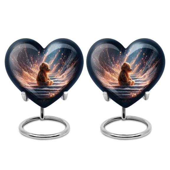 Yatskia Little Teddy Bear Mini Keepsake Urn for Adult Ashes Brother and Sister, Small Urns for Human Ashes Keepsake, (Heart Pack of 2, 3 Inch)