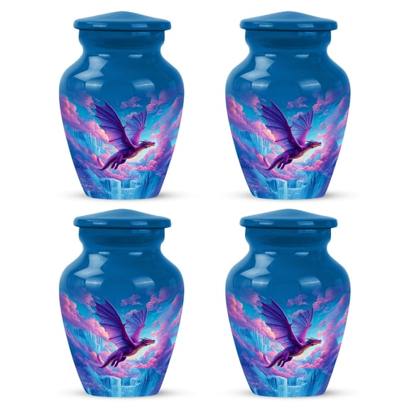 Yatskia Majestic Purple Dragon Funeral Small Urns for Human Ashes, Decorative Cremation Keepsake Urns for Human Ashes Adult, (Classic Pack of 4, 3 Inch)