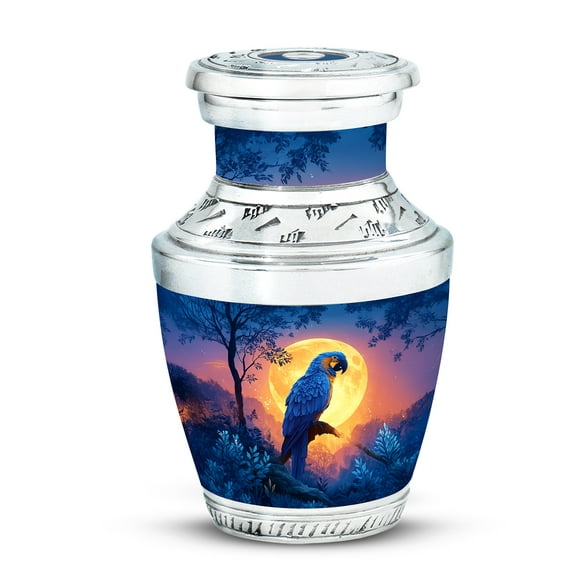 Yatskia Moonlight Blue Parrot Little Funeral Urns for Human Ashes Adult Female, Mini Memorial Burial Urn for Ashes Adult Male, Small Cremation Urn for Human Ash, (Tasty Pack of 1, 3 Inch)