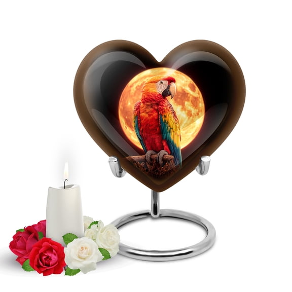 Yatskia Moonlight Colorful Parrot Mini Cremation Urns for Human Ashes Adult Female, Cremation Burial Urn for Human Ash, Small Memorial Urn for Ashes Adult Male, (Heart Pack of 1, 3 Inch)