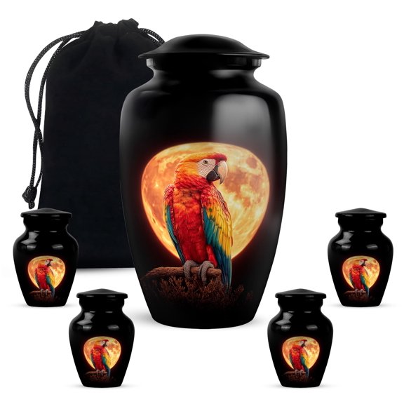 Yatskia Moonlight Colorful Parrot Mini Memorial Keepsake Urn for Ashes for Women, Large Funeral Burial Urns for Human Ashes Adult Man, (Classic 10 Inch and 3 Inch)