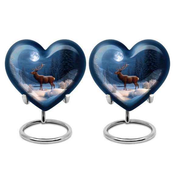 Yatskia Moonlight Deer Mini Cremation Urns for Human Ashes Adult Husband and Wife, Little Keepsake Urn for Adult Ashes, (Heart 3 Inch, Pack of 2)