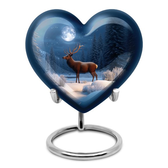 Yatskia Moonlight Deer Small Urns for Human Ashes Adult Male and Female, Mini Funeral Urn for Ashes Adult , (Heart 3 Inch, Pack of 1)