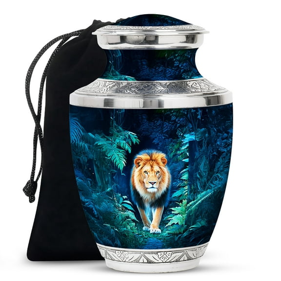 Yatskia Moonlight Jungle Lion Large Memorial Urns for Human Ashes Adult Brother and Sister, Decorative Funeral Urn for Adult Ashes, (Tasty Large, 10 Inch)