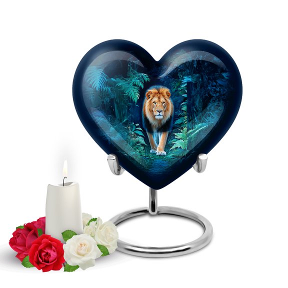 Yatskia Moonlight Jungle Lion Small Cremation Urns for Human Ashes Adult Male and Female, Mini Funeral Urn for Adult Ashes, (Heart Pack of 1, 3 Inch)