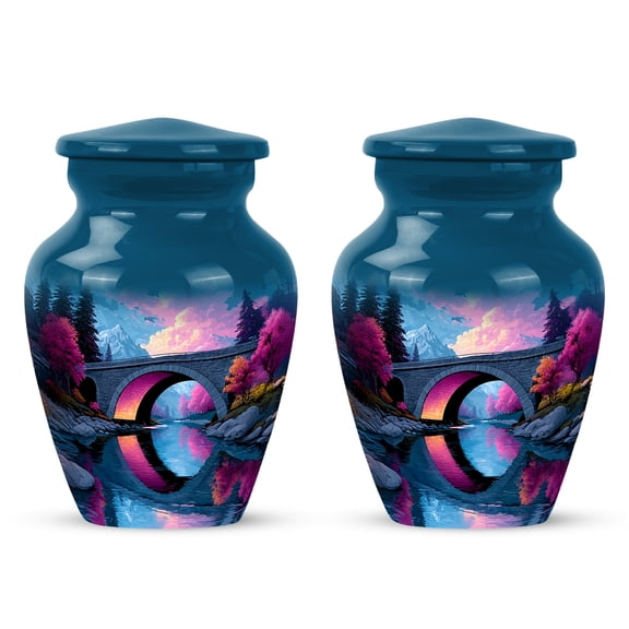 Yatskia Mountain with Bridge Mini Memorial Keepsake Urn for Ashes Adult Men and Women, Small Funeral Urns for Human Ashes Adult Female, (Classic Pack of 2, 3 Inch)