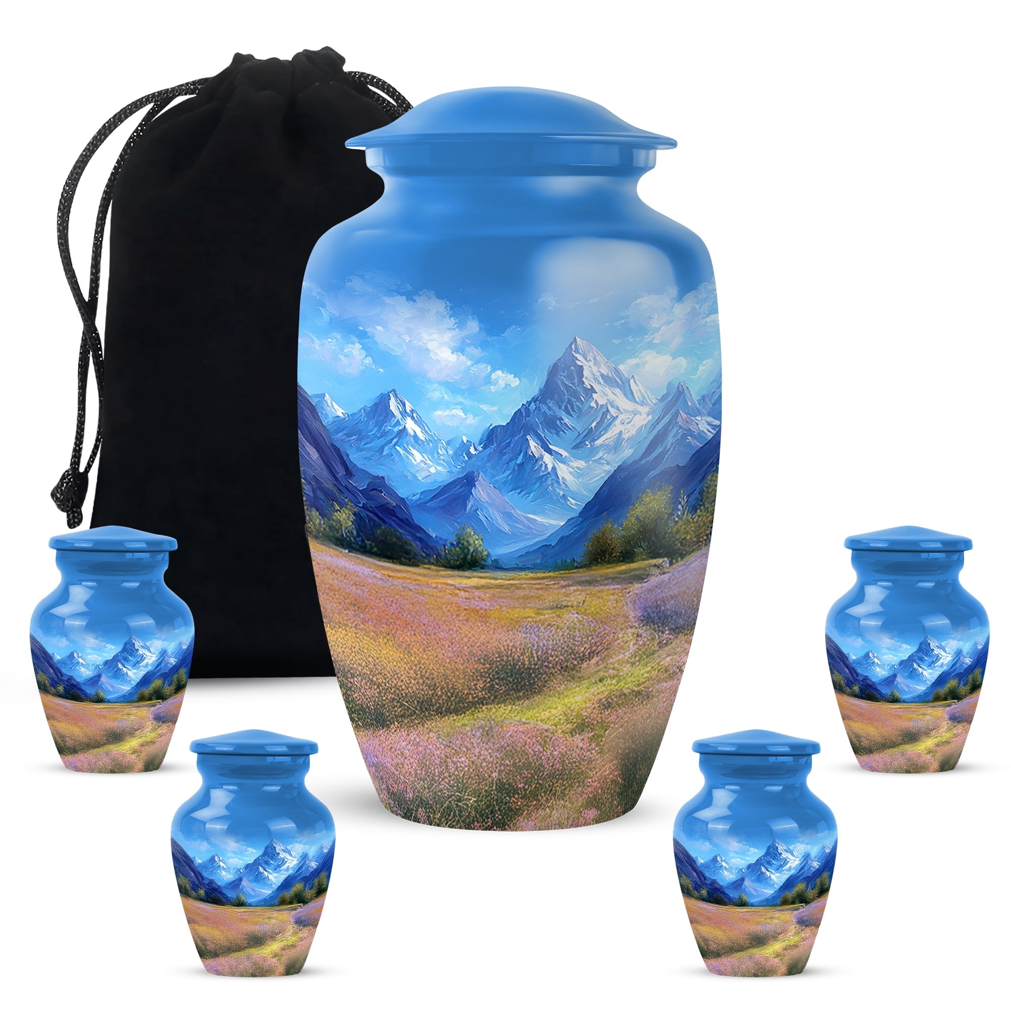Yatskia Mountains Small Urns for Human Ashes Keepsake Adult, Decorative Large Funeral Urn for Adult Ashes, (Classic 10 Inch and 3 Inch)