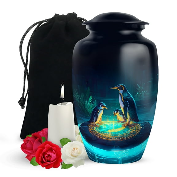 Yatskia Mystic Penguins Large Memorial Urn for Ashes Adult Brother and Sister, Decorative Funeral Urns for Human Ashes Adult, (Classic Large, 10 Inch)