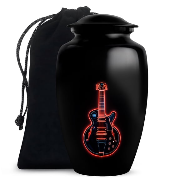 Yatskia Neon Guitar Black Memorial Urns for Adult Ashes Men and Women, Large Funeral Urn for Human Ashes, (Classic Large, 10 Inch)
