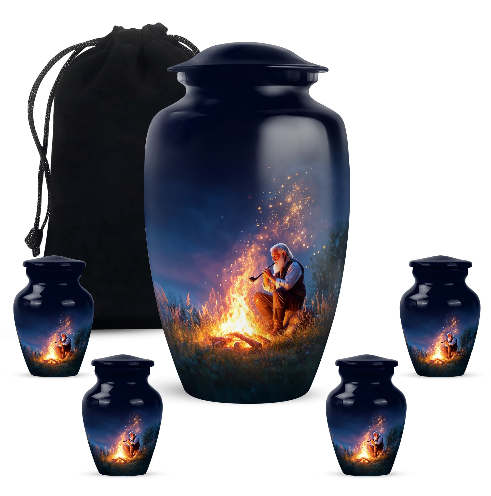 Yatskia Night Campfire Decorative Large Funeral Urns for Human Ashes Adult Mother and Father, Little Cremation Keepsake Urn for Ashes Adult Male, (Classic 10 Inch and 3 Inch)