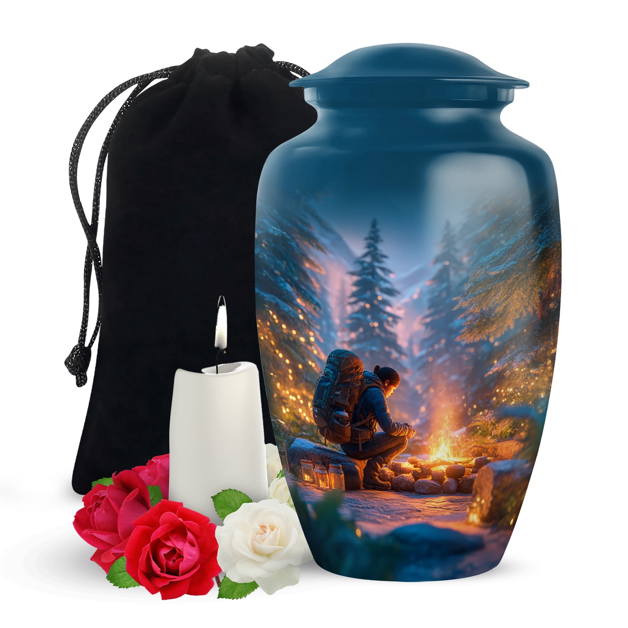 Yatskia Night Campfire Large Funeral Urns for Human Ashes Adult Men and Women, Decorative Cremation Urn for Ashes Adult Male, (Classic Large, 10 Inch)
