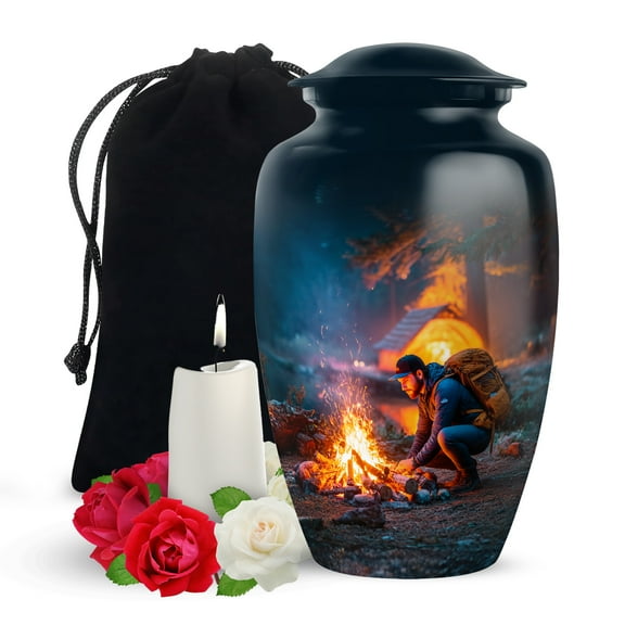 Yatskia Night Campfire Large Memorial Burial Urns for Human Ashes Adult Brother and Sister, Decorative Cremation Urn for Ashes Adult Male, (Classic Large, 10 Inch)