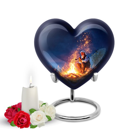 Yatskia Night Campfire Small Cremation Keepsake Urn for Ashes Adult Men and Women, Mini Memorial Burial Urns for Human Ashes Adult Male, (Heart Pack of 1, 3 Inch)