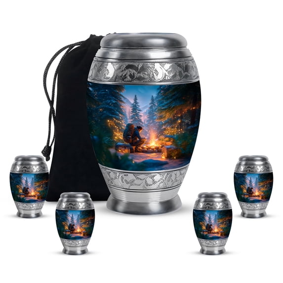 Yatskia Night Campfire Small Cremation Keepsake Urns for Human Ashes Adult Male and Female, Medium Funeral Burial Urn for Adult Ash, (Monar 10 Inch and 3 Inch)