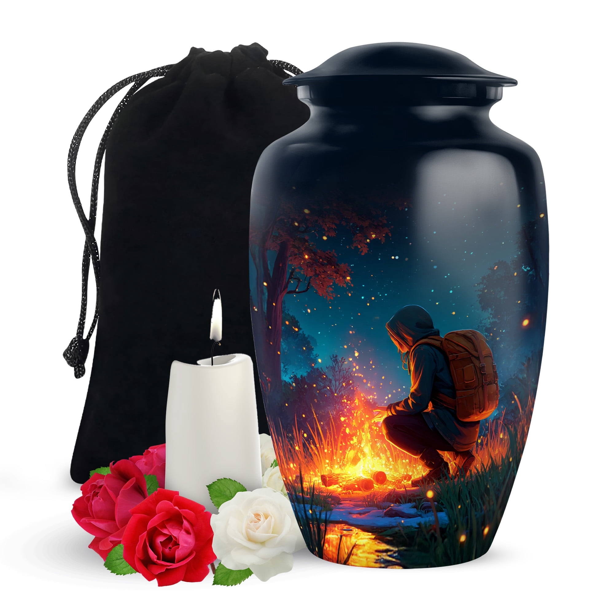 Yatskia Night Campfire Urns for Human Ashes Adult Female and Male, Cremation Burial Urn for Adult Ash, Decorative Funeral Urn for Ashes for Women, (Classic Large, 10 Inch)
