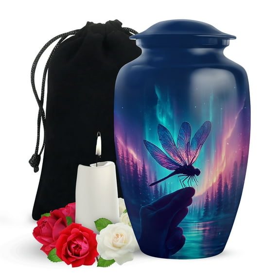 Yatskia Northern Lights Dragonfly Large Funeral Urns for Human Ashes Adult Male and Female, Decorative Cremation Urn for Ashes Adult, (Classic Large, 10 Inch)