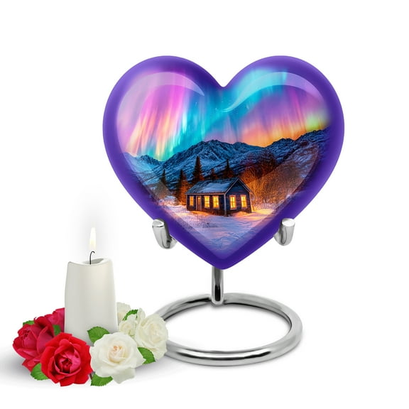 Yatskia Northern Lights Small Cremation Urns for Human Ashes Adult Mother and Father, Mini Funeral Urn for Adult Ashes, (Heart Pack of 1, 3 Inch)